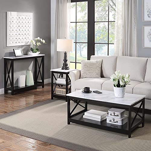 Convenience Concepts Oxford End Table with Storage Shelves, White Faux Marble/Black N969