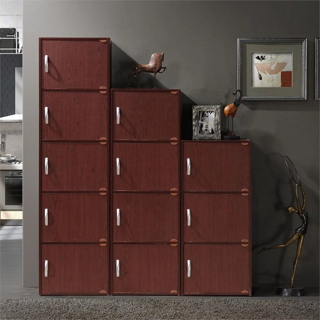 Pemberly Row Wood Bookcase with 5 Door and 5 Shelf, Mahogany W7313
