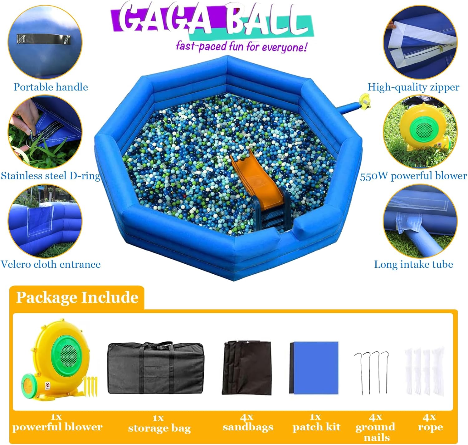 Heavy Duty Inflatable Gaga Ball Pit Court with Electric Blower, 15FT Q5119