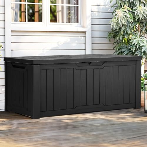 YITAHOME Outdoor Storage Box with Cushion, 120 Gallon, Lockable, Light Brown O374