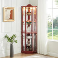 AMNOOL Glass Cabinet Lighted - Antique Style Corner Curio Display Cabinet with Adjustable Shelves - Ideal for Wine, Books, and Collectibles - Push-to-Open Doors with Elegant Illumination (Cherry)