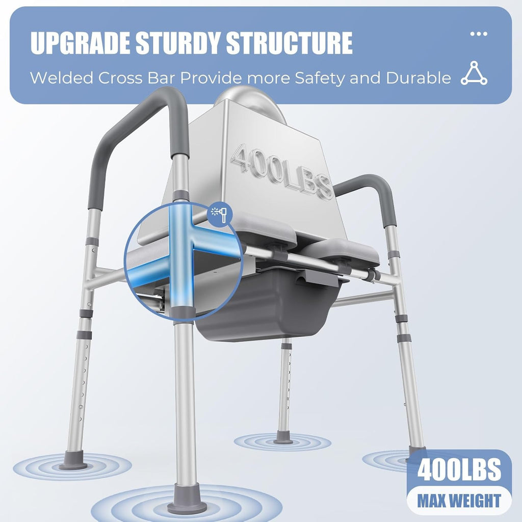 Raised Toilet Seat with Handles, Heavy Duty 400lb Adjustable Safety Frame I886