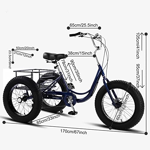 Adult Tricycle 7 Speed 20 Inch 3 Wheel Bike with Shopping Basket Q9086
