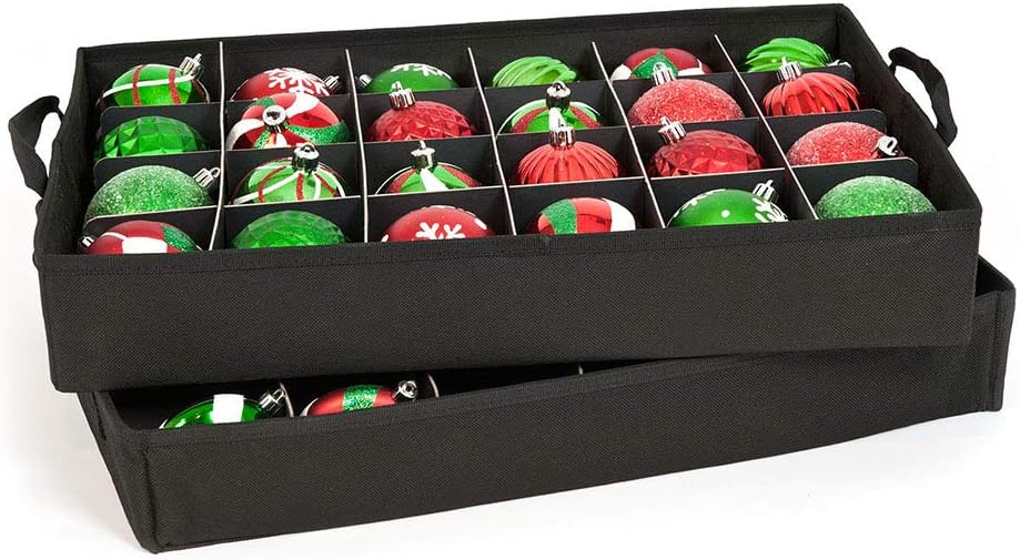 Red Christmas Ornament Storage Box with Dividers, Holds 48 Ornaments B671075