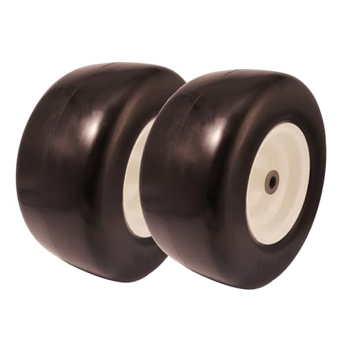 15x6.00-6 Flat Free Tire for Zero Turn Lawn Mower with 3/4 5/8 & 1/2 inch Bearings,3.0"-6.9"Center Hub Flat Free Lawnmower Tire and Wheel Assembly,Universal Fit 15 inch Solid Wheel for Garden Tractor