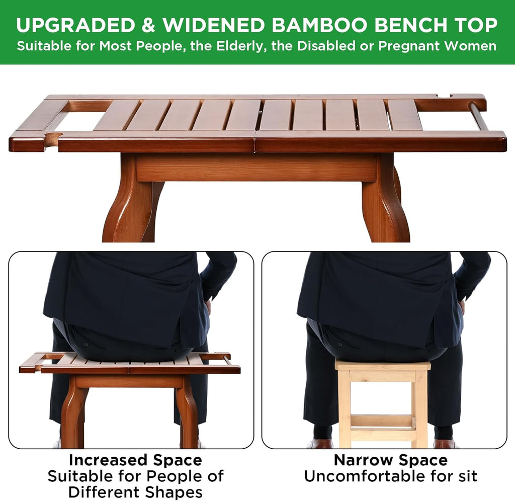 Ollieroo 2-Tier Bamboo Shower Chair with Storage Shelf for Bathroom H66314