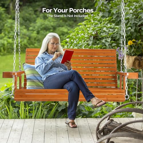 VINGLI Patio Wooden Porch Swing Chair with Hanging Chains, 5 FT, White W381253