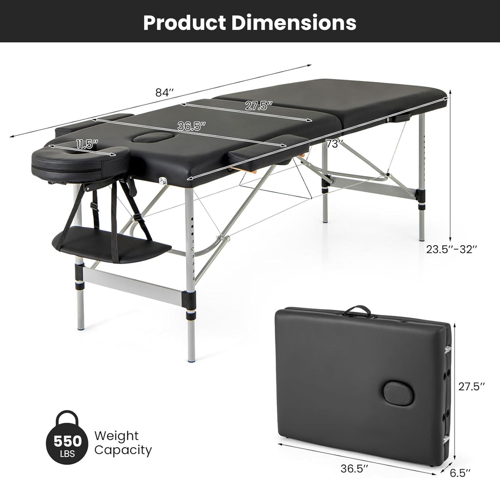 Giantex Portable Massage Table with Carrying Bag, Black Z37167