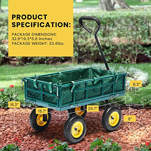 VIVOHOME Heavy Duty 400 Lbs Mesh Steel Folding Garden Cart Wagon H65703