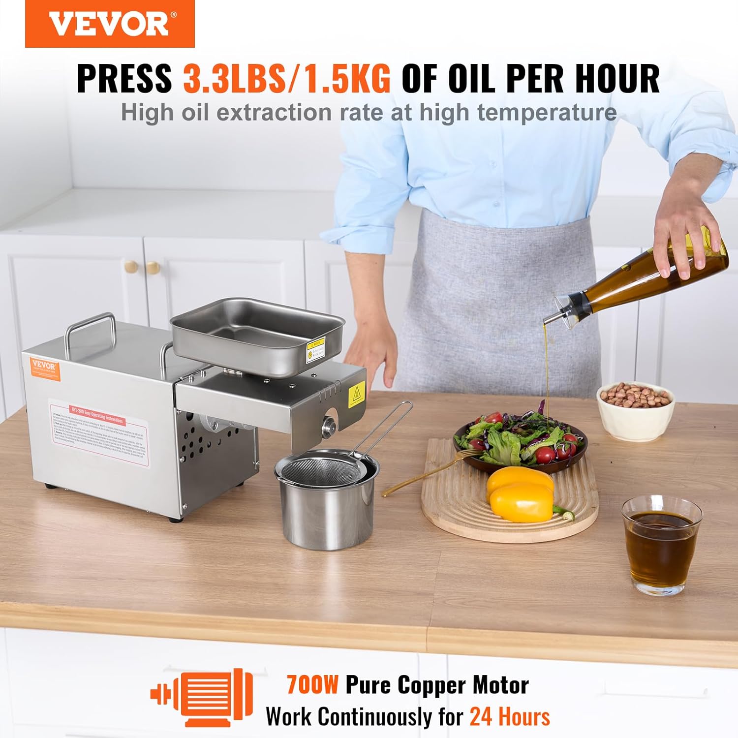 VEVOR Electric Oil Press Machine 700W Stainless Steel Oil Extractor D1175