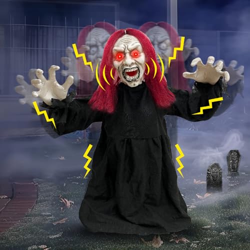 Halloween Animatronics Zombie Groundbreaker with Sound Activated & Glowing Eye, 2.6 Ft Outdoor Decor K4206