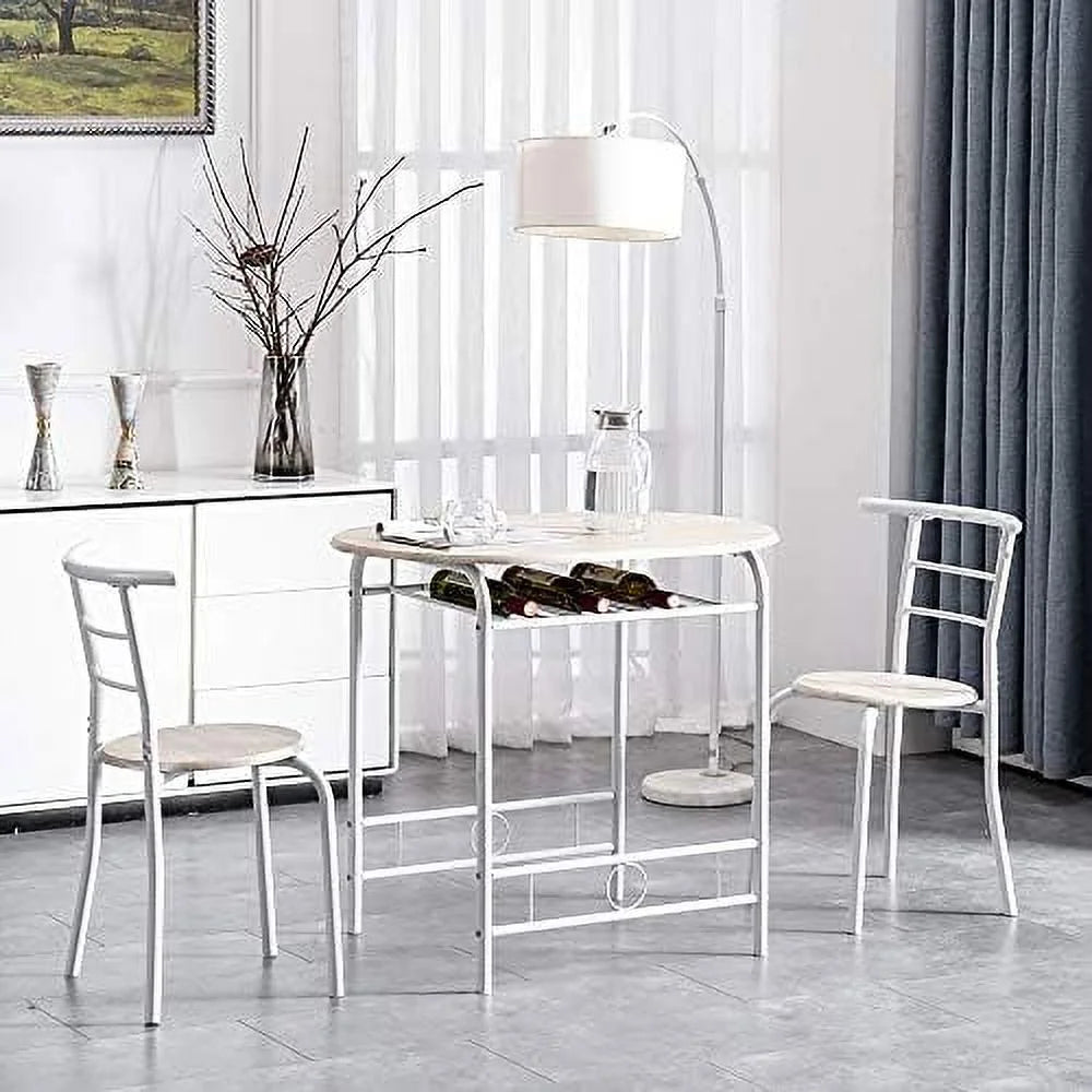 TJUNBOLIFE Compact Dining Table Set for 2 with Rack, Oak and White A299