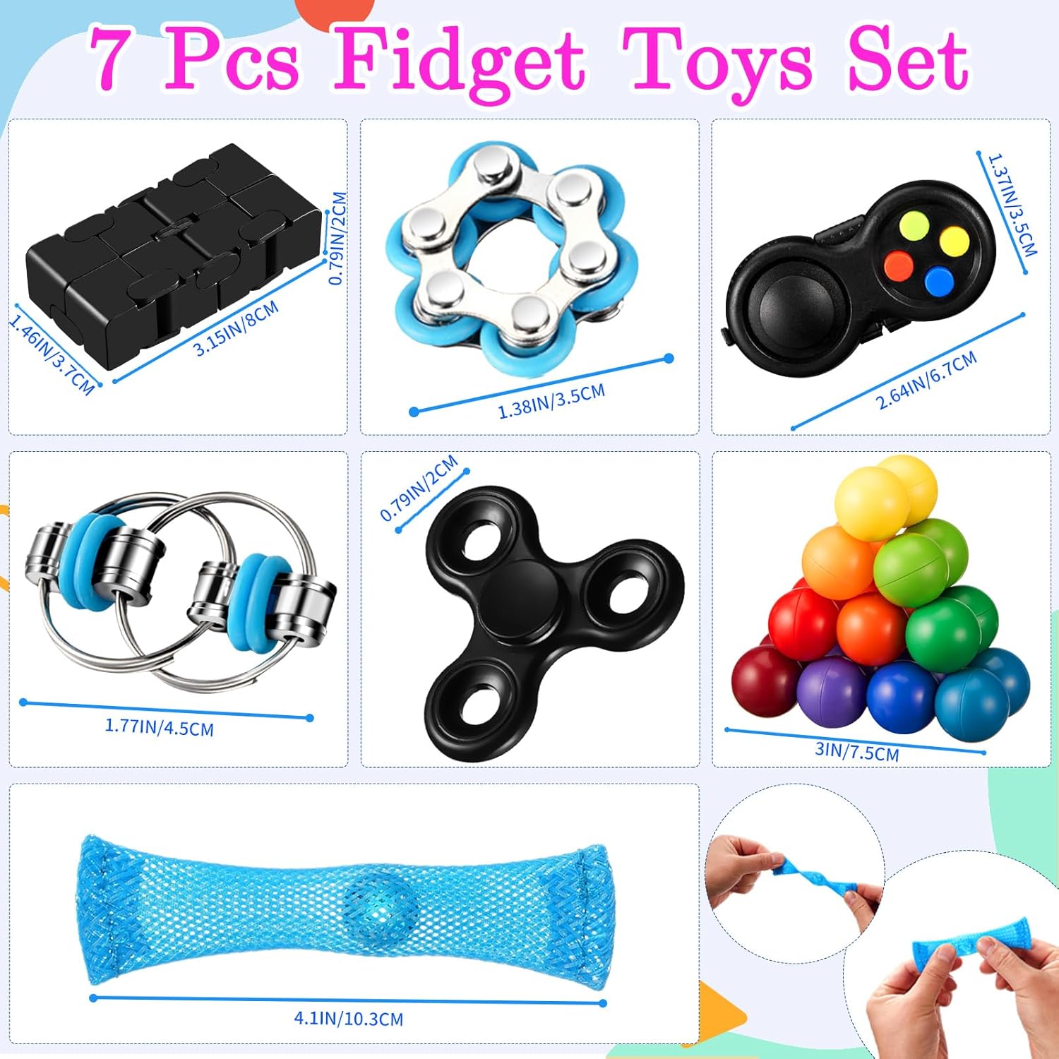 7Pack Fidget Toys Set Sensory Pack for Kids Adults Autism ADHD Stress Relief P44477