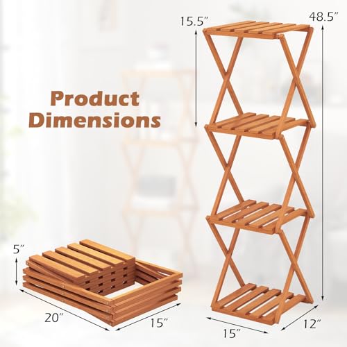 Giantex 4-Tier Foldable Wooden Plant Stand, No Assembly Required G68483