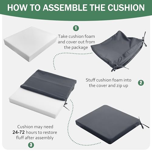Outdoor Chair Cushions Set of 4, Waterproof Patio Seat Cushions with Ties, Black A5741