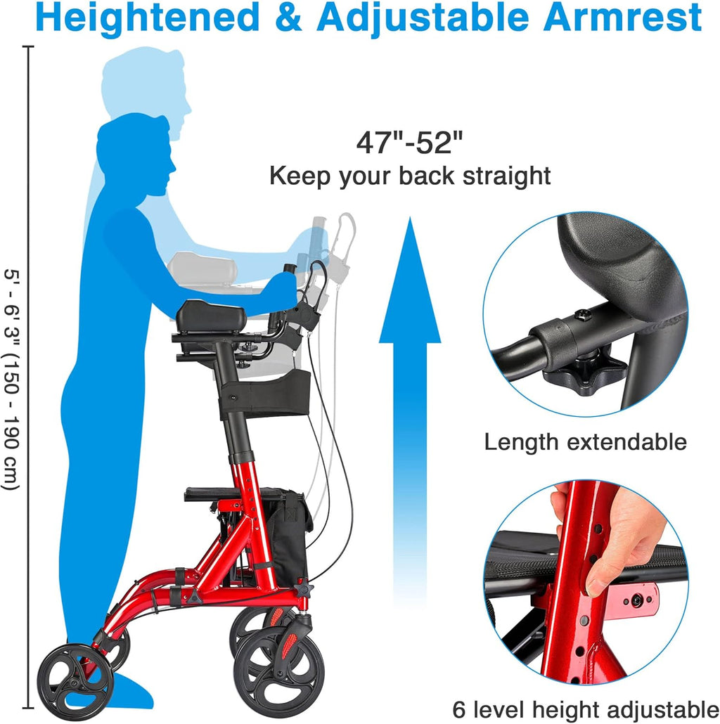 AW Stand Up Folding Rollator Walker with Seat, 300 Lbs Capacity V886