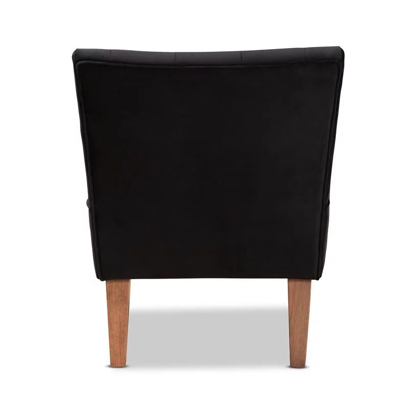 Bowery Hill Black Velvet Walnut Wood Accent Chair N790372