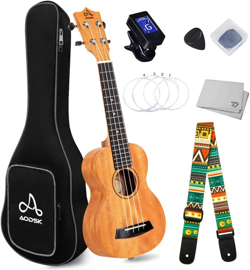 Mahogany 21 Inch Soprano Ukulele Starter Kit with Folding Stand J5304