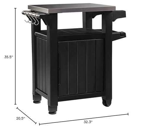 Keter Outdoor Rolling Table Cart with Wheels, Dark Brown V22486