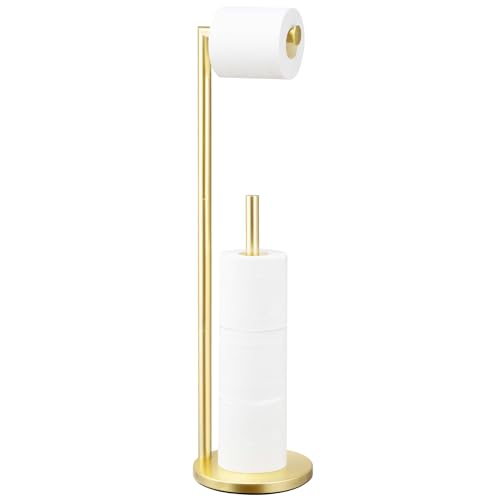 Toilet Paper Holder Stand, Bathroom Toilet Paper Roll Holder Stand with Reserve, Standing Toilet Paper Holder with Storage