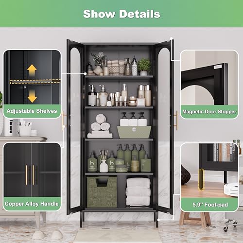 Metal Storage Cabinet 71" Tall with Glass Doors and 4 Shelves C779657