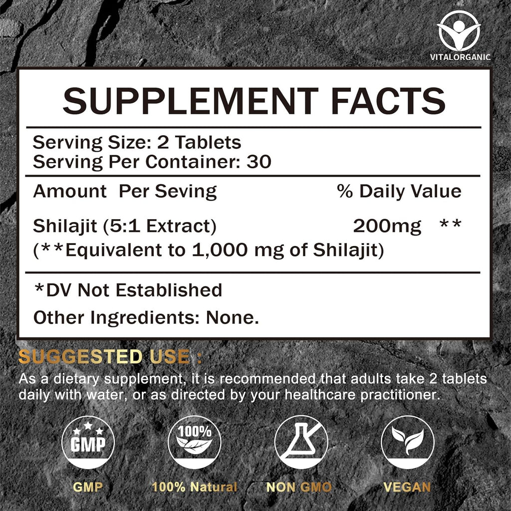 Shilajit Tablets 1000mg, Pure Himalayan Organic Supplement with Fulvic Acid & Trace Minerals G27547