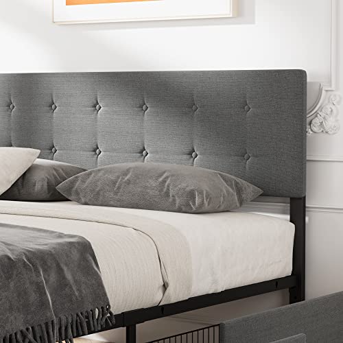 Queen Upholstered Platform Bed Frame with 4 Storage Drawers, Grey C8684