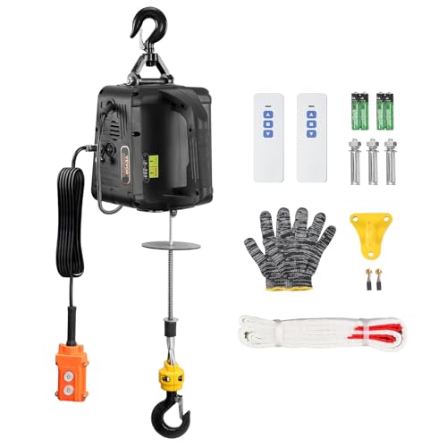 VEVOR Electric Hoist, 440 lbs Lifting Capacity, 480W 110V Electric Steel Wire Winch with Wireless Remote Control, 40ft Single Cable Lifting Height & Pure Copper Motor, for Garage Warehouse Factory