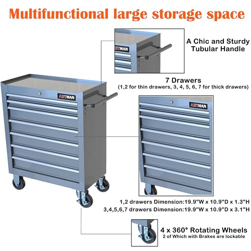 5-Drawer Rolling Tool Cart with Wheels, Black V51953