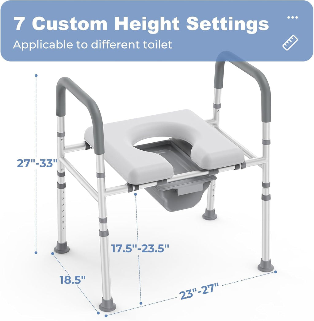 Raised Toilet Seat with Handles, Heavy Duty 400lb Adjustable Safety Frame I886