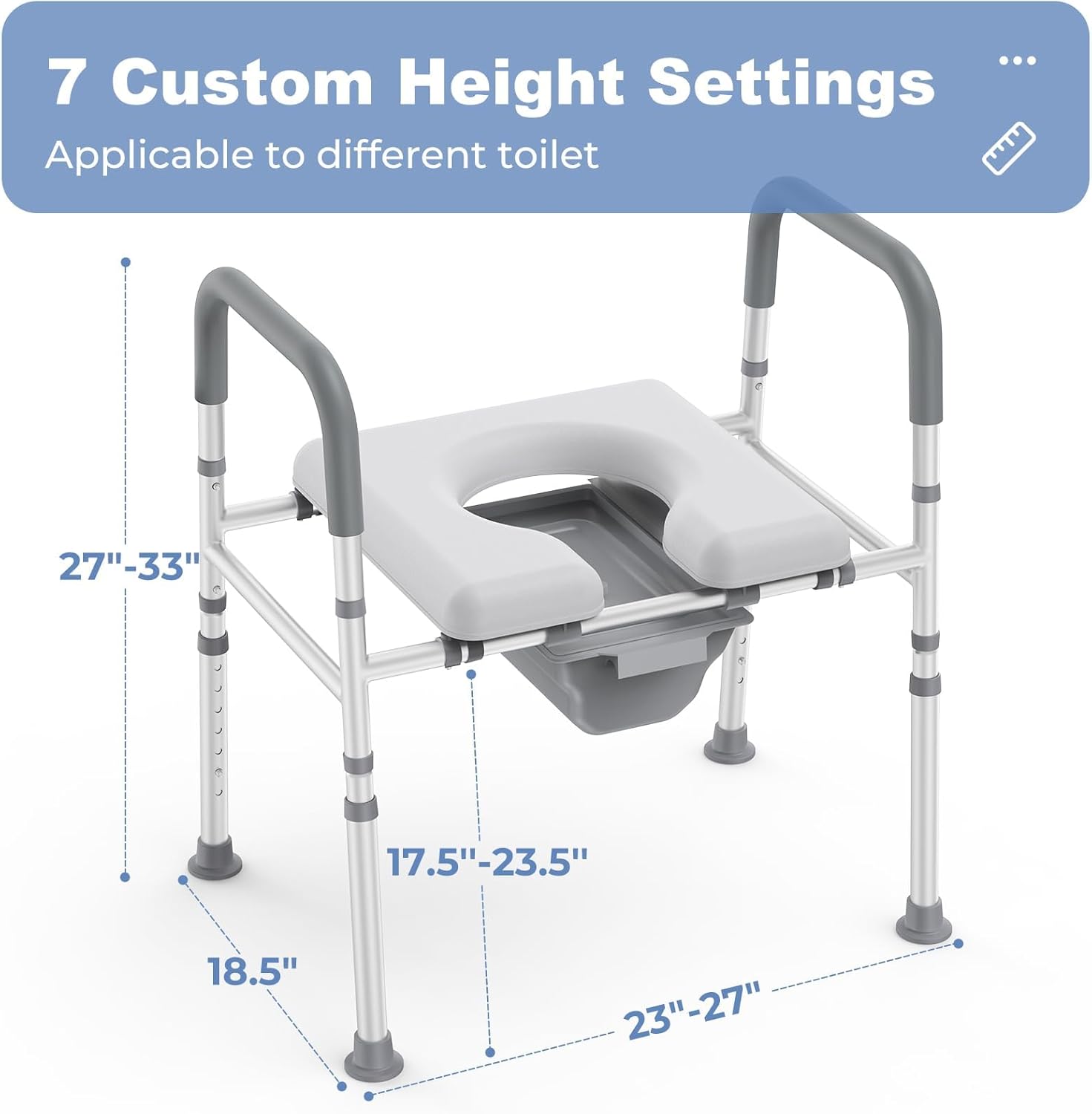 Raised Toilet Seat with Handles, Heavy Duty 400lb Adjustable Safety Frame I886