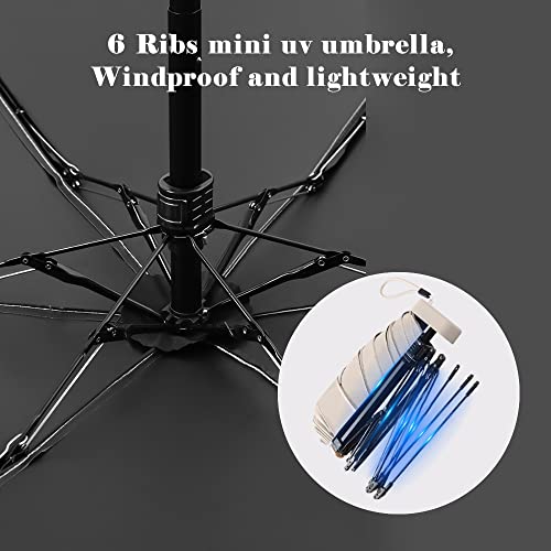 ESUFEIR Mini Travel Sun Umbrella with Case, Compact UV Protection, Lightweight Portable (Black) X9179