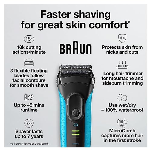 Braun Electric Series 3 Razor with Precision Trimmer, Wet & Dry, Blue/Black V4715