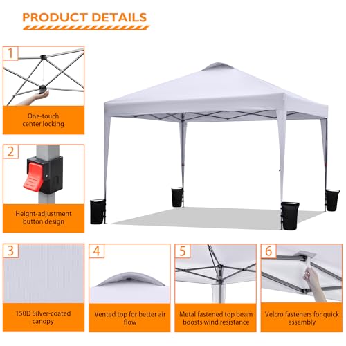 BONTEC 10x10ft Pop Up Canopy Tent, Portable Waterproof Shelter with Roller Bag O2578
