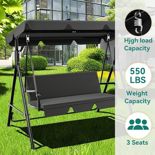 YITAHOME Outdoor Patio Swing Chair 3 Person with Adjustable Canopy, Black P266