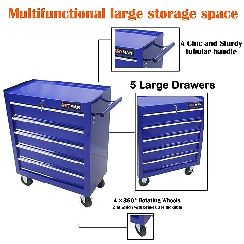 5-Drawer Rolling Tool Cart with Wheels, Black V51953