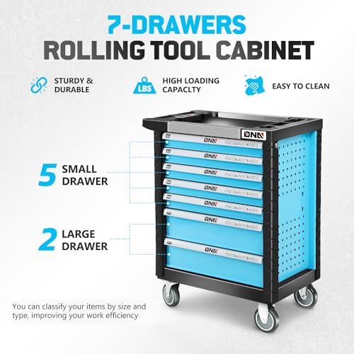 DNA MOTORING 7-Drawer Rolling Tool Cabinet Chest with Keyed Locking System, Green M137