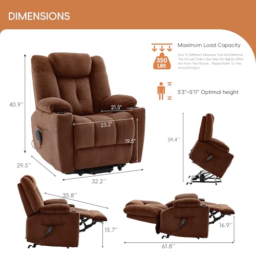 Dual Motor Power Lift Recliner with Massage and Heat, Brown S832