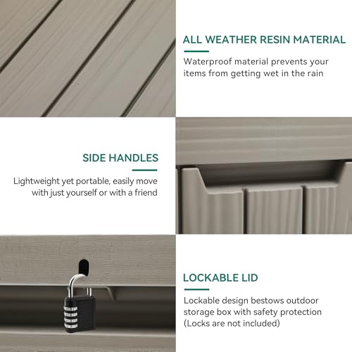 YITAHOME Outdoor Storage Box with Cushion, 120 Gallon, Lockable, Light Brown O374