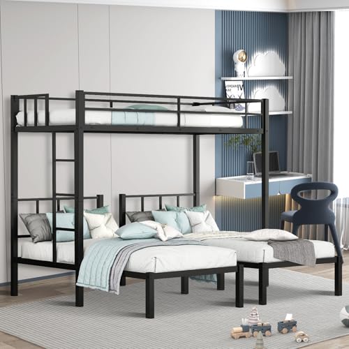 Twin Triple Bunk Bed Heavy Duty Metal with Guardrails and Ladder, Black P760