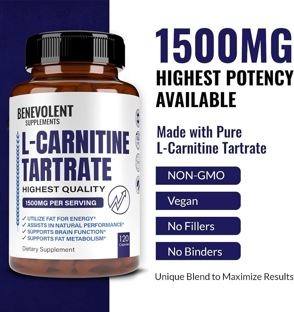 L-Carnitine Tartrate Supplement 1500mg, 120 Non-GMO Capsules D290145