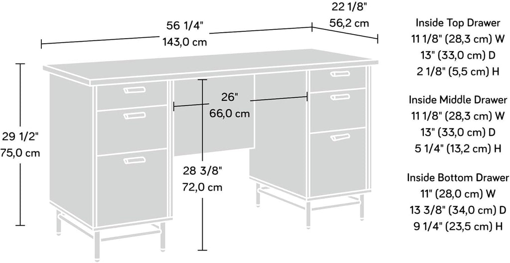 Sauder Anda Norr Executive Desk, Sky Oak Finish A914
