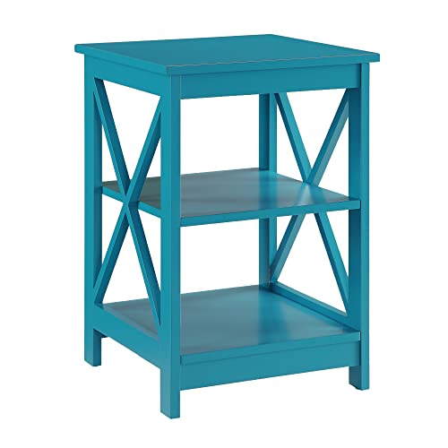 Convenience Concepts Oxford End Table with Storage Shelves, White Faux Marble/Black N969