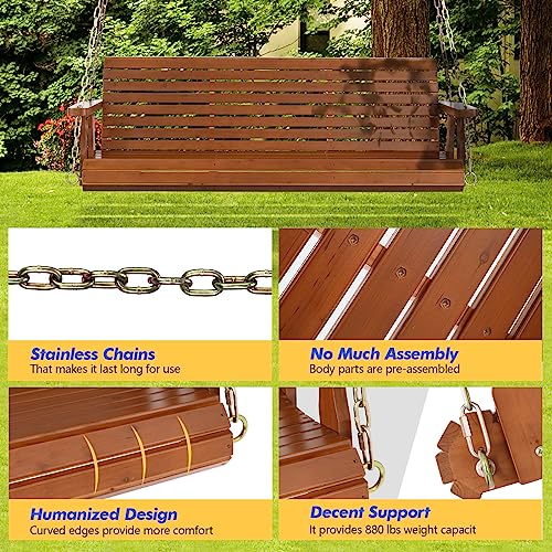 VINGLI Patio Wooden Porch Swing Chair with Hanging Chains, 5 FT, White W381253