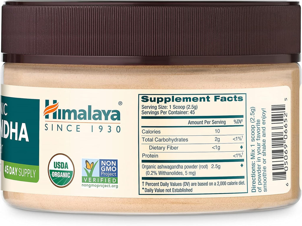 Himalaya USDA Organic Ashwagandha Root Powder Supplement, 4 Oz P8030