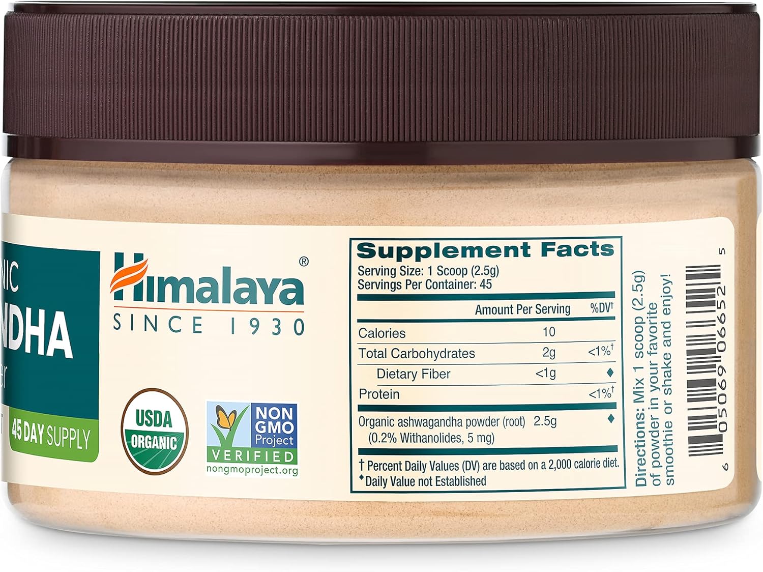 Himalaya USDA Organic Ashwagandha Root Powder Supplement, 4 Oz P8030