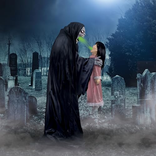 Haunted Hill Farm Soul Sucker Demon Reaper with Child by Tekky, Motion-Activated Halloween Animatronic Q202293
