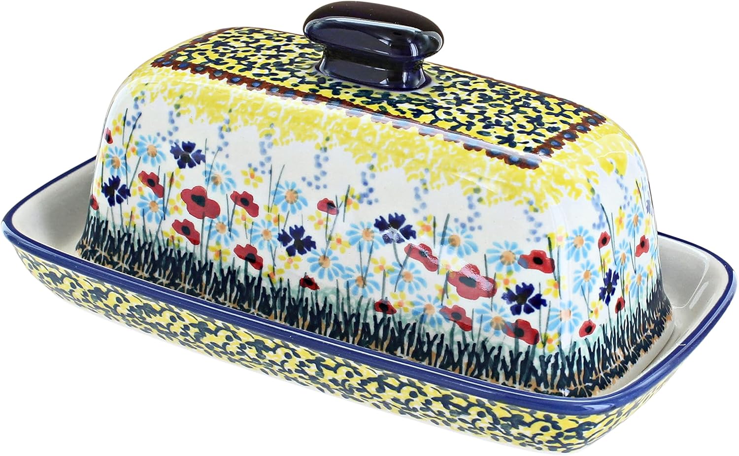 Blue Rose Polish Pottery Prairie Garden Butter Dish