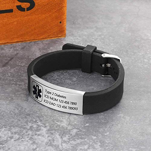 Personalized Silicone Medical Alert Bracelets for Men Women X3463