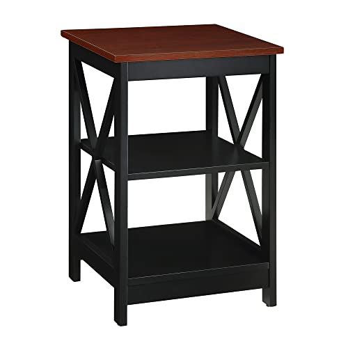 Convenience Concepts Oxford End Table with Storage Shelves, White Faux Marble/Black N969
